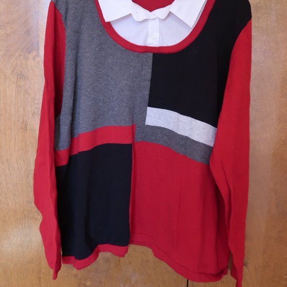 East 5th Woman Long-Sleeve Pullover Sweater with 2-1 Shirt Collar in Size 3X - Picture 2 of 9